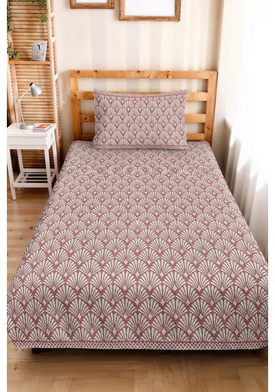 Geometrik Kiremit Genç Odası Tek Kişilik Pike Takımı - Retro Bej 160x220 Cm Kapitone Yatak Örtüsü Melez Amber Sükuneti