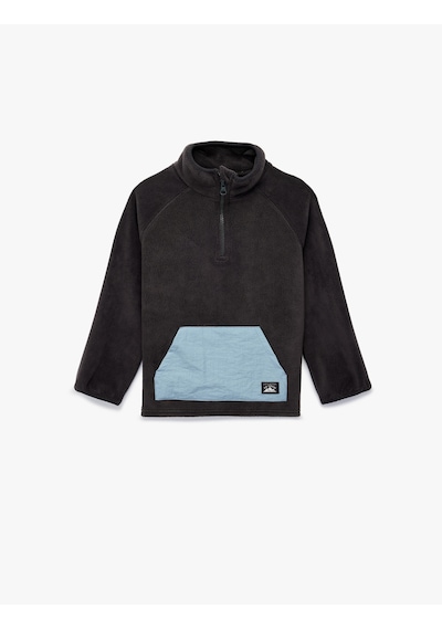 Koton Dik Yaka Yarım Fermuarlı Kanguru Cepli Polar Sweatshirt Antrasit 6wmb10001tk Antrasit