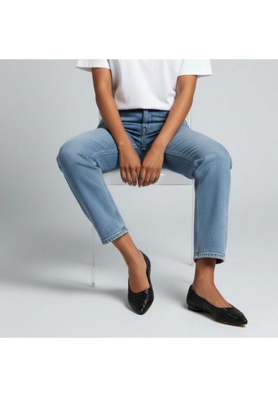 Ne&ve Shoes Siyah Hakiki Deri Örgü Detaylı Kadın Sivri Burun Şık Ve Rahat Babet