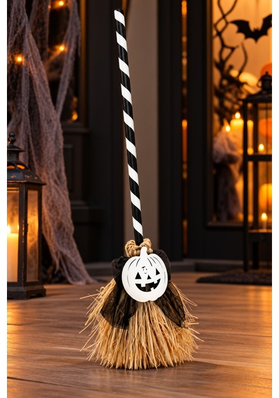 Halloween Cadılar Bayramı Dans Eden Yürüyen Süpürge Sesli Işıklı Beyaz Balkabağı Dekoru 79 Cm Diğer