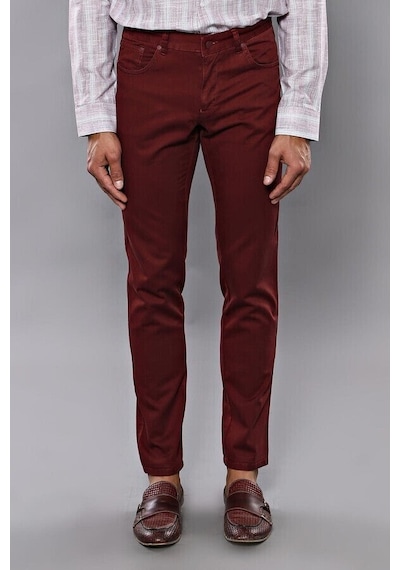 Wessi Dar Kesim Desensiz Beş Cepli Bordo Erkek Pantolon Bordo