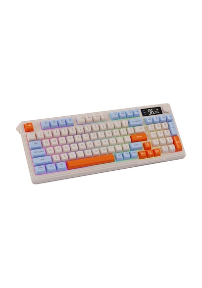 M96 Kablosuz 2.4ghz Kablosuz + Bt Çift Modlu Klavye Led Ekranlı Oyun Klavyesi İle Pbt Knob Rainbow