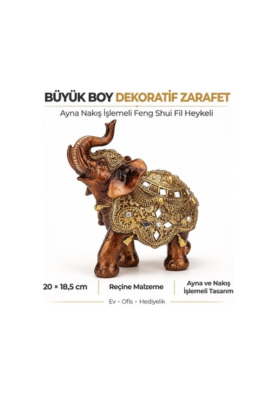 Lüks Ayna Nakış İşlemeli Feng Shui Fil Biblo 20 Cm Büyük Boy Dekoratif Heykel Ev Ofis Hediyesi
