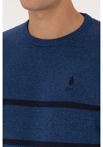U.S. Polo Assn. Erkek Slim Fit Bisiklet Yaka Çizgili Açık Lacivert Kazak 50314976-VR059