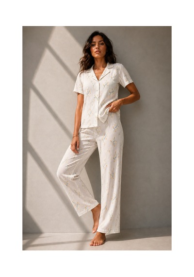 Fit Women Kadın Klasik Doğal Düğme Gece Çok Renkli Pijama Takımı