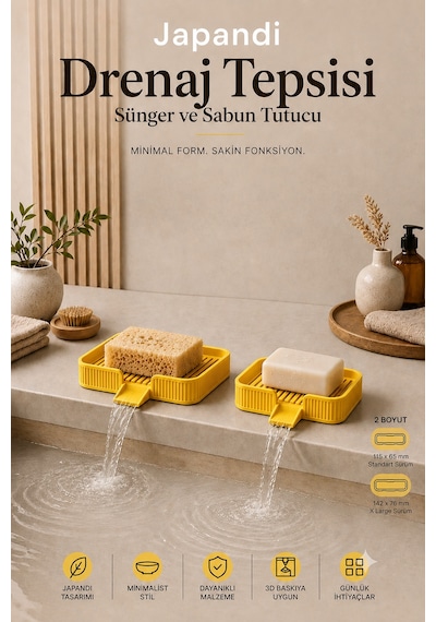 Ognami Japon Minimalist Drenaj Tepsisi Su Tahliyeli Banyo & Mutfak Düzenleyici - Sarı