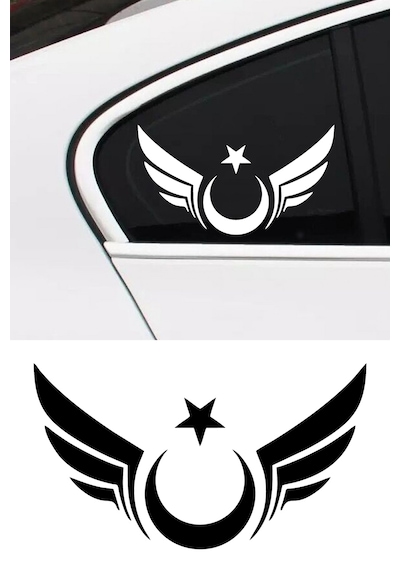 Kanatlı Ay Yıldız Sticker Araba, Motor Sticker 20x11 Cm