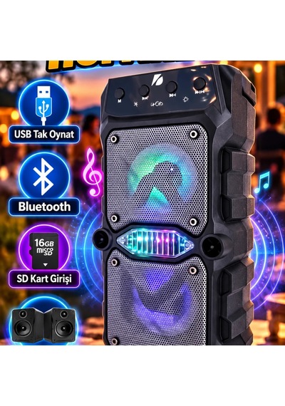 Kts 1096 Çift Çıkışlı Bluetooth Hoparlör Güçlü Bas Ses Bombası