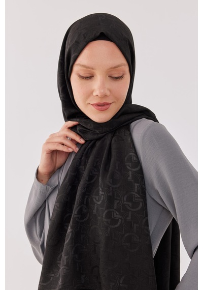 Mirsoy Scarf Daka Desen Parlak Jakar Şal - Siyah Siyah