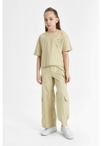 Defacto C1644a8 Ss Kız Çocuk Wide Leg Kargo Geniş Paça Pamuklu Pantolon C1644A8-R6164 Bej