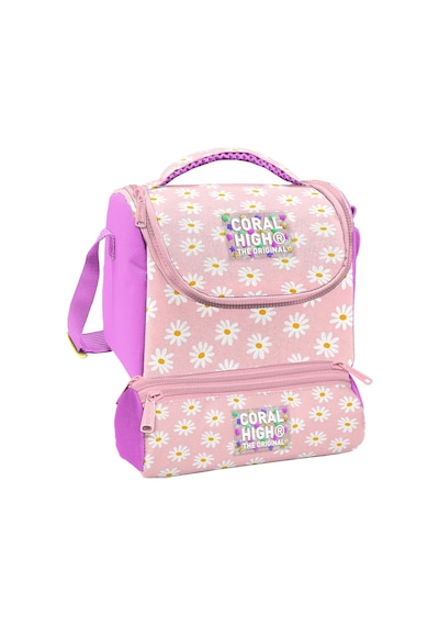 Coral High Beslenme Çantası Ve Üç Gözlü Kalemlik Seti - Pembe Beyaz Papatya Desenli Kız Çocuk 37124 Pembe - Beyaz