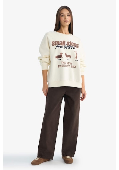 Defacto Coool Oversize Geniş Kalıp Bisiklet Yaka Baskılı Sweatshirt G3886ax25wnwt47 Beyaz-wt47