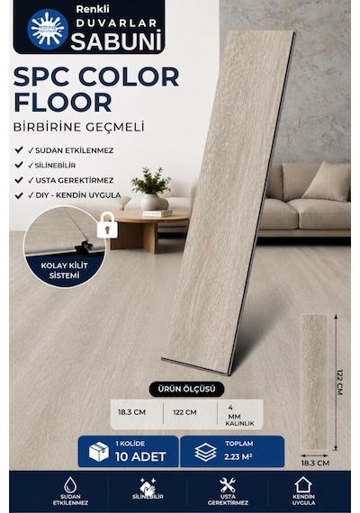 2,23m² Alan Kaplar Spc Parke 4+1mm Plastik Suya Dayanıklı Kilitli Geçmeli Zemin Kaplama Sabuni
