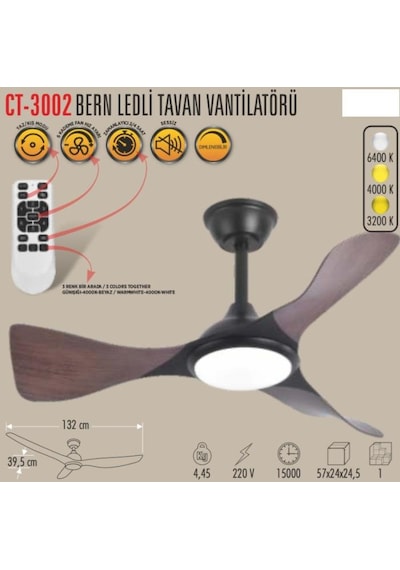 Cata Ct-3002 Bern Ledli Tavan Vantilatörü