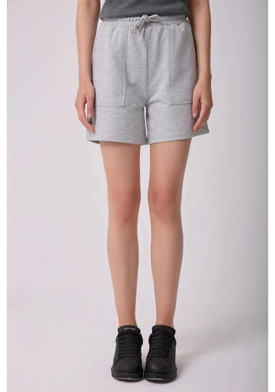 Defys Kadın Beli Lastikli Cepli Regular Fit Şort Gri Melanj - 695327103 Gri Melanj