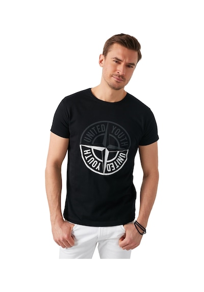 Buratti Baskılı Bisiklet Yaka Pamuklu Slim Fit Erkek T Shirt 541Pusula Siyah