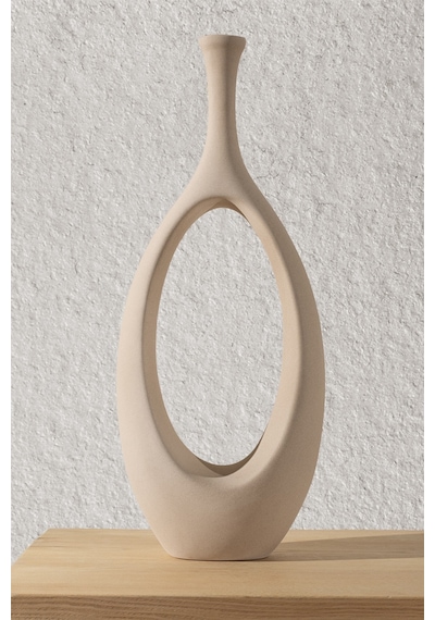 Koza Home Gracil Özel Taş Doku Vizon İskandinav Seramik Vazo 20x5x55cm 6268 Standart