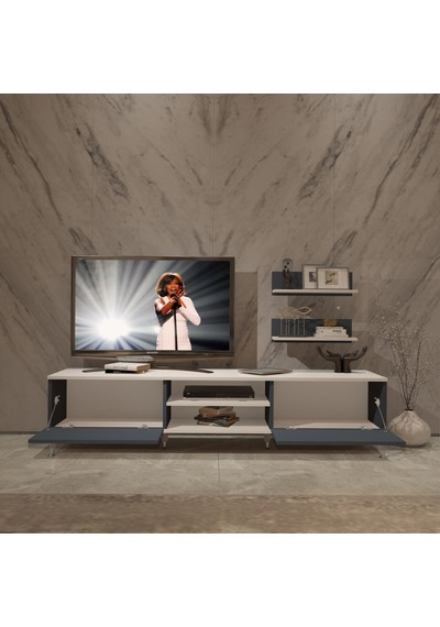 Decoraktiv Eko 4 Mdf Dvd Silver Tv Ünitesi Tv Sehpası Beyaz - Antrasit