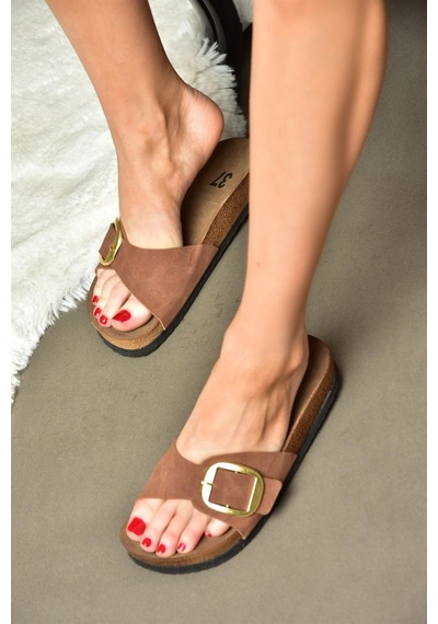 Fox Shoes P777507202 Taba Süet Günlük Kadın Terlik Taba-süet Taba