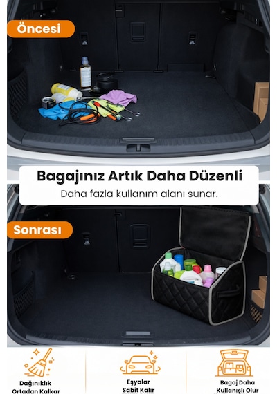 Bagaj Çantası Oto Bagaj Organizer Lüks Tay Tüyü Su Geçirmez Kaymaz Katlanır - Siyah Gri
