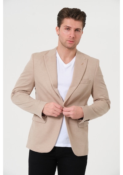 Bonesti Erkek Slim Fit Blazer Ceket Krem Kırçıllı