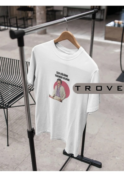 Startmore Unısex Kadın Erkek Sen Çölüme Yağmur Oldun Müslüm %100 Pamuk Baskılı Siyah Beyaz T-shirt Beyaz