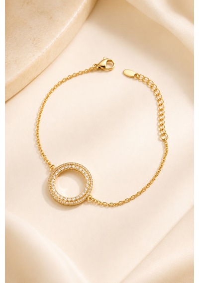Balenbi Jewelry Kadın Çift Sıra Taşlı Halka Figürlü Kararmaz Çelik Bileklik Gold Renk 1127 Altın