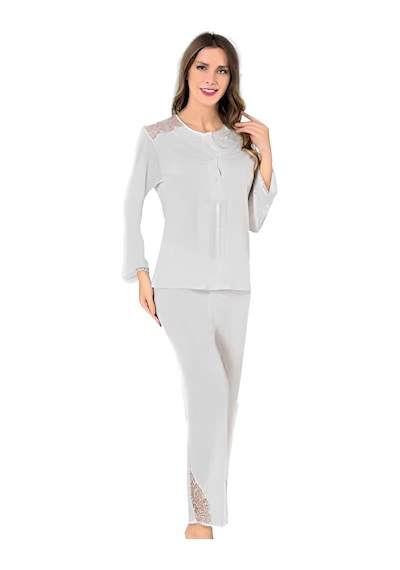 Pijamis 1107 Uzun Kol Kadın Pijama Takım Kutulu Ekru