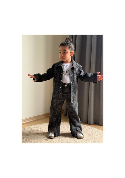 Toikids Kız Çocuk Be Real Yazı Ve Taşlı 3 Lü Kot Takım Siyah