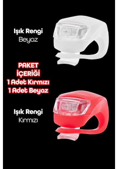 2li Bisiklet Gidon Işığı 3 Modlu Flaşörlü Çakarlı Su Geçirmez Led Fener Ön-arka Beyaz-kırmızı 3781 Kırmızı - Beyaz