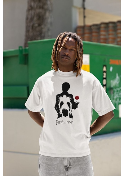 Anime Dizi Death Note Baskılı Unisex Oversize Tişört Beyaz