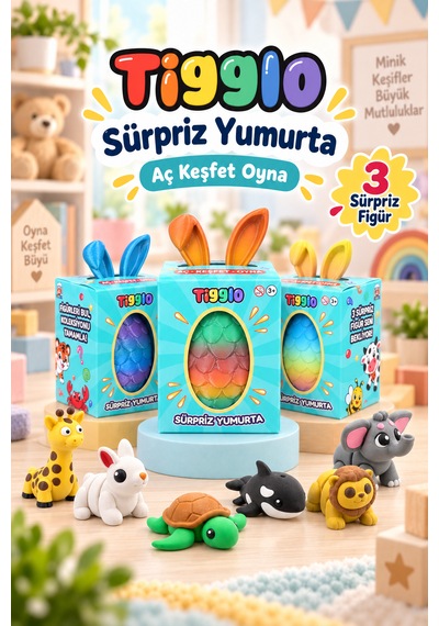 Tigglo Sürpriz Yumurta 3 Farklı Hareketli Mini Hayvan Figürü İçeren Oyuncak Seti