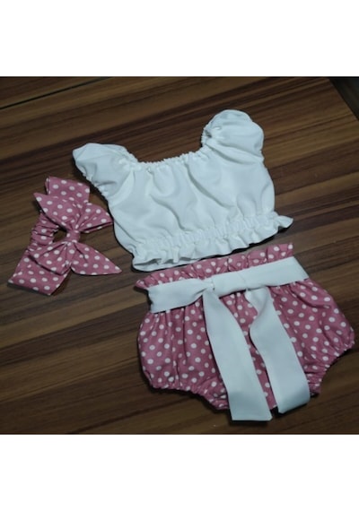 Moms and Babies Kız Bebek Büstiyerli Şort Takım Pembe Beyaz