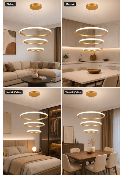 Rizon 3 Lü Led Sarkıt Avize 3 Renk Kumandalı Eskitme