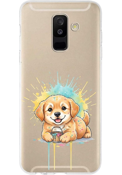 Samsung Galaxy A6 Plus 2018 İle Uyumlu Splash Köpek Tasarımlı Şeffaf Silikon Kılıf Şeffaf