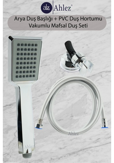 Ahlez Arya Duş Başlığı + Pvc Duş Hortumu + Vakum Mafsal Duş Seti Krom