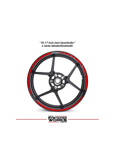 Motosiklet Jant Şeridi Jant Sticker Dekor Model Parçalı Desen Sticker Set Kırmızı