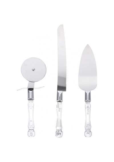 3 Parça Servis Seti Pizza Kesici, Dişli Bıçak Ve Servis Spatulası Paslanmaz Mutfak Seti Gri
