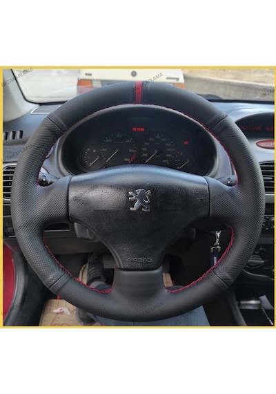 Peugeot 206 Araca Özel Direksiyon Kılıfı Noktalı Düz Kırmızı Dik