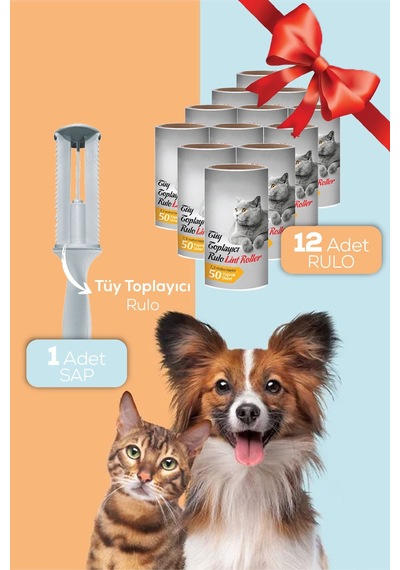 Vienev Kedi Köpek Tüy Toplayıcı 12'li Yedek Rulolu Toz Toplayıcı Aparat