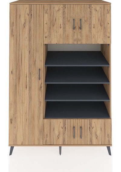 Kronos Dolap 10 Raflı 5 Kapaklı 132x59x195 Çam-çam/antrasit Çam