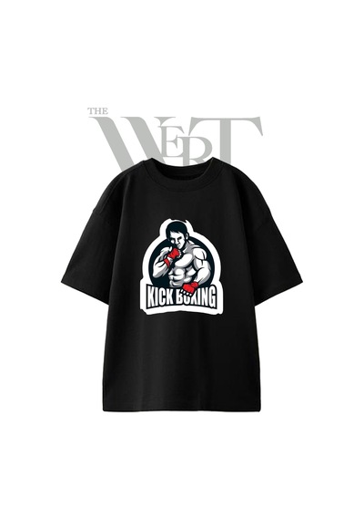 Thewert Kick Boxing 2 Tasarım Baskılı Ünisex Siyah Oversize T-shirt