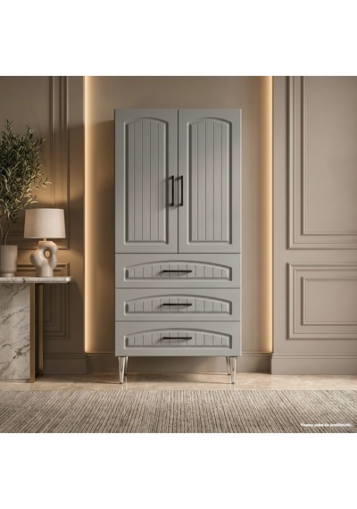Ménerbes Çok Amaçlı Dolap 60 Cm 2 Kapak 3 Çekmece Soft Koyu Gri - Çok Amaçlı Erzak Dolabı