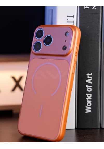 İphone 17 Pro Uyumlu Kamera Koruma Mercekli Turuncu Lüks Kılıf 01