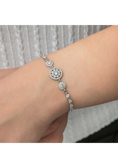 Kenpazar Gümüş Çember Beyaz Taşlı Su Yolu Kadın Bileklik Gümüş