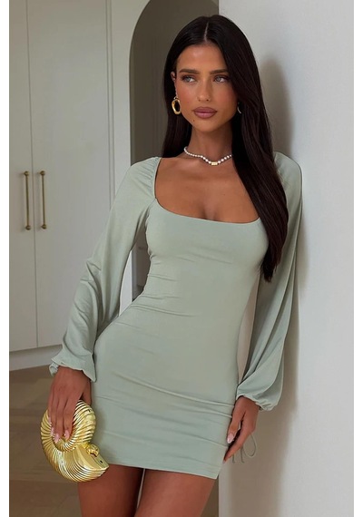 Pink Life Mint Aura Koyu Ton Yeşil Mini Elbise