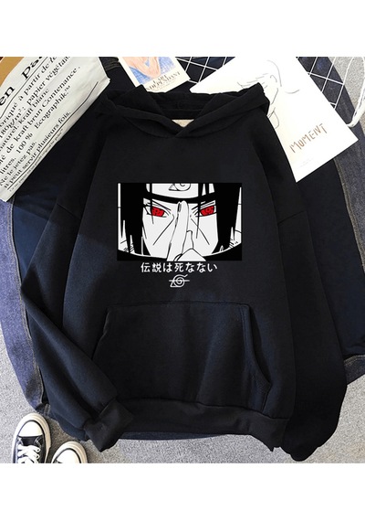 Anime İtachi Sharingan Kapşonlu Sweatshirt Siyah