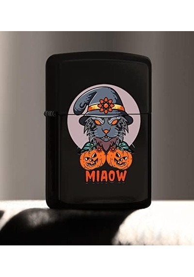 Happy Halloween Tasarımlı Renkli Baskılı Siyah Benzinli Metal Çakmak 50 x 22