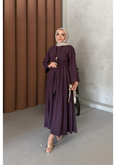 Riella Butik Pavera Tesettür Elbise Mürdüm