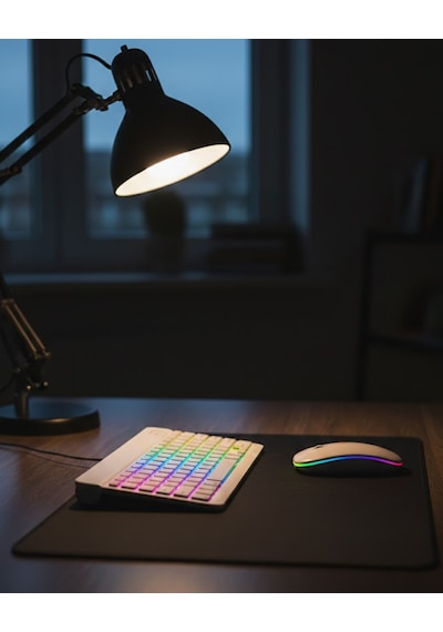 Türkçe Q Aydınlatmalı Klavye Mouse Seti Kablosuz Bluetooth Destekli Lazer